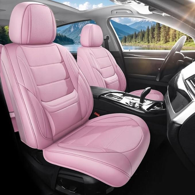 Car Seat Covers Full Set Fit for Buick Verano 2012-2017, Premium Faux Leather Waterproof Car Seat Protectors with Lumbar Support, Breathable Anti-Slip Easy to Install(Pink,Full Set)