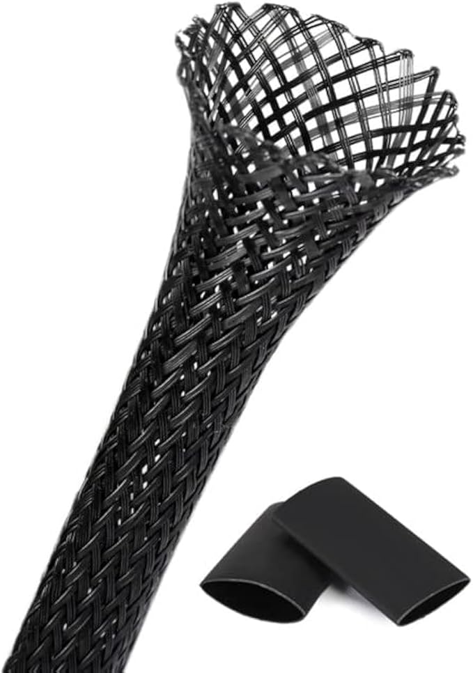 25ft - 1/4 Inch Cable Management Sleeve Protector,Wire Loom PET Expandable Wire Sleeving for Office TV Computer Home Theater Engine Bay Cord Organizer,Protect Cables from Pet Cat Dog Chewing,Black