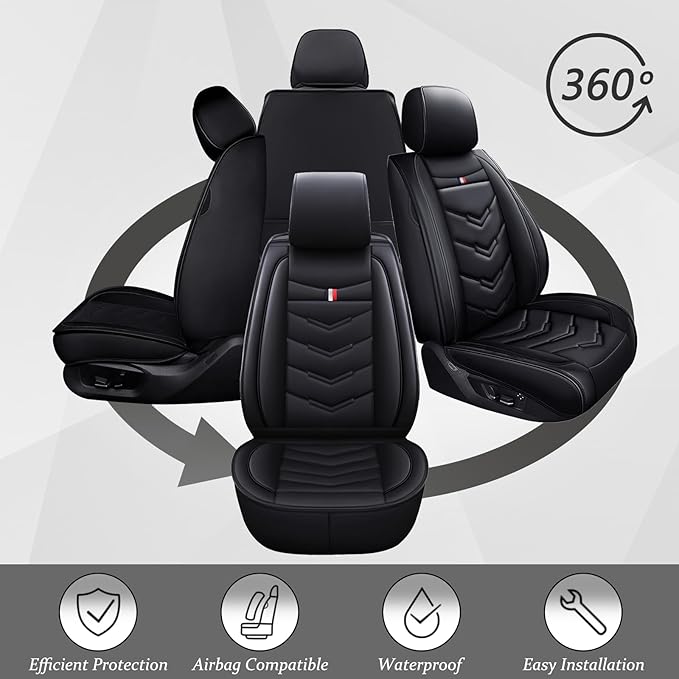 Car Seat Cover 6 Seats for Ford Explorer 2000-2026, Waterproof Durable Compatible Airbag, Premium Leather Seat Protector(6 Seats Standard,Black)