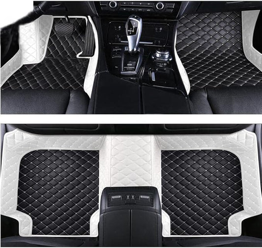 Custom Floor Mats for Cars fit 95% Sedan SUV Sports Car Full Coverage All Weather Men Women Pads Protection Non-Slip Leather Floor Liners (Black and White Stitching)