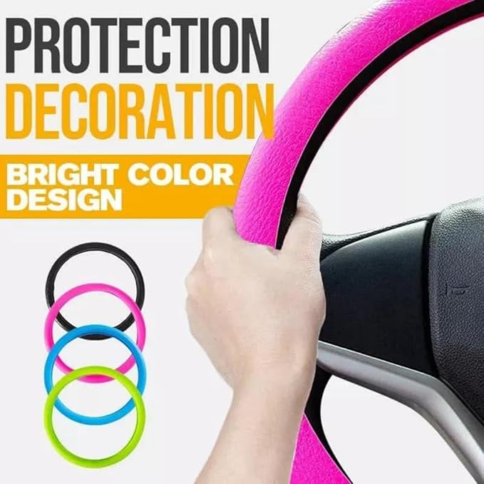 Car Steering Wheel Protective Cover, Silicone Steering Wheel Cover Grip, Cool Non-Slip Thin Steering Wheel Protector, Stretchy, Silent, Fits 13/14/15/16 inch Wheels (Red)