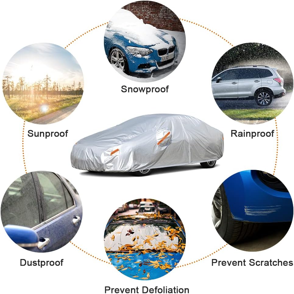 Kayme Car Covers for Automobiles Waterproof All Weather Sun Uv Rain Protection with Zipper Mirror Pocket Fit Toyota Camry, Honda Accord/Civic, Nissan Altima, Kia K5 etc.(186 to 193 Inch) 3XL