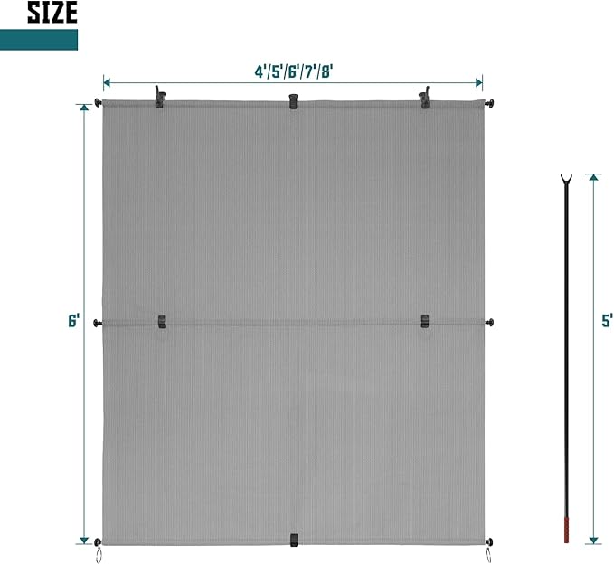 Bynbbur 7'W x 8.5'H Outdoor Patio Shades Foldable Roller Blinds, 220 GSM Sun Shade Roll Up Porch Screens Exterior Shade Cloth for Deck Pergola Backyard, Light Gray