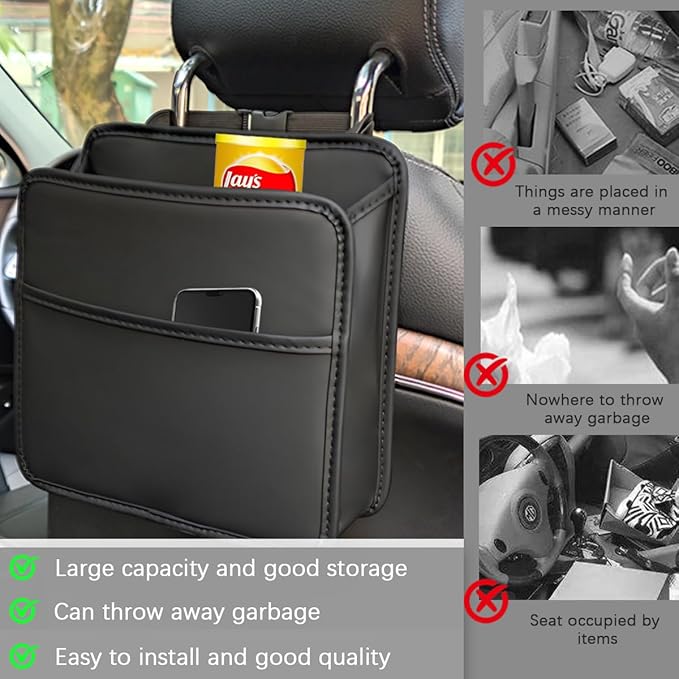 Zpana Car Seat Back Organizer, Leather Multipurpose Hanging Vehicle Backseat Headrest Storage Bag, Automotive Pouch Pocket Organizer for Kids & Adults, Universal for Truck SUV Sedan (Green)