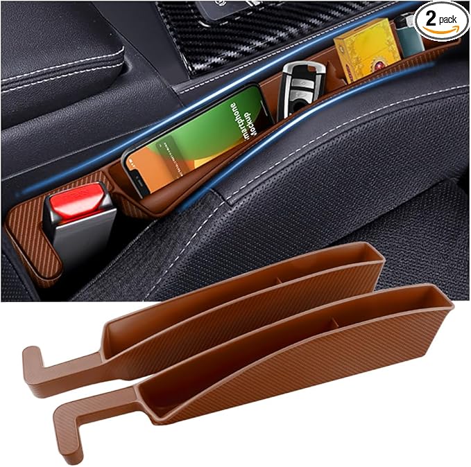 Stacool 2PCS New Car Seat Gap Filler with 2 Storage Areas,Stylish Car Seat Gap Storage for Stabilizing Phone,Keys Wallet,Universal Car Seat Gap Filler Organizer (Carbon Brown)