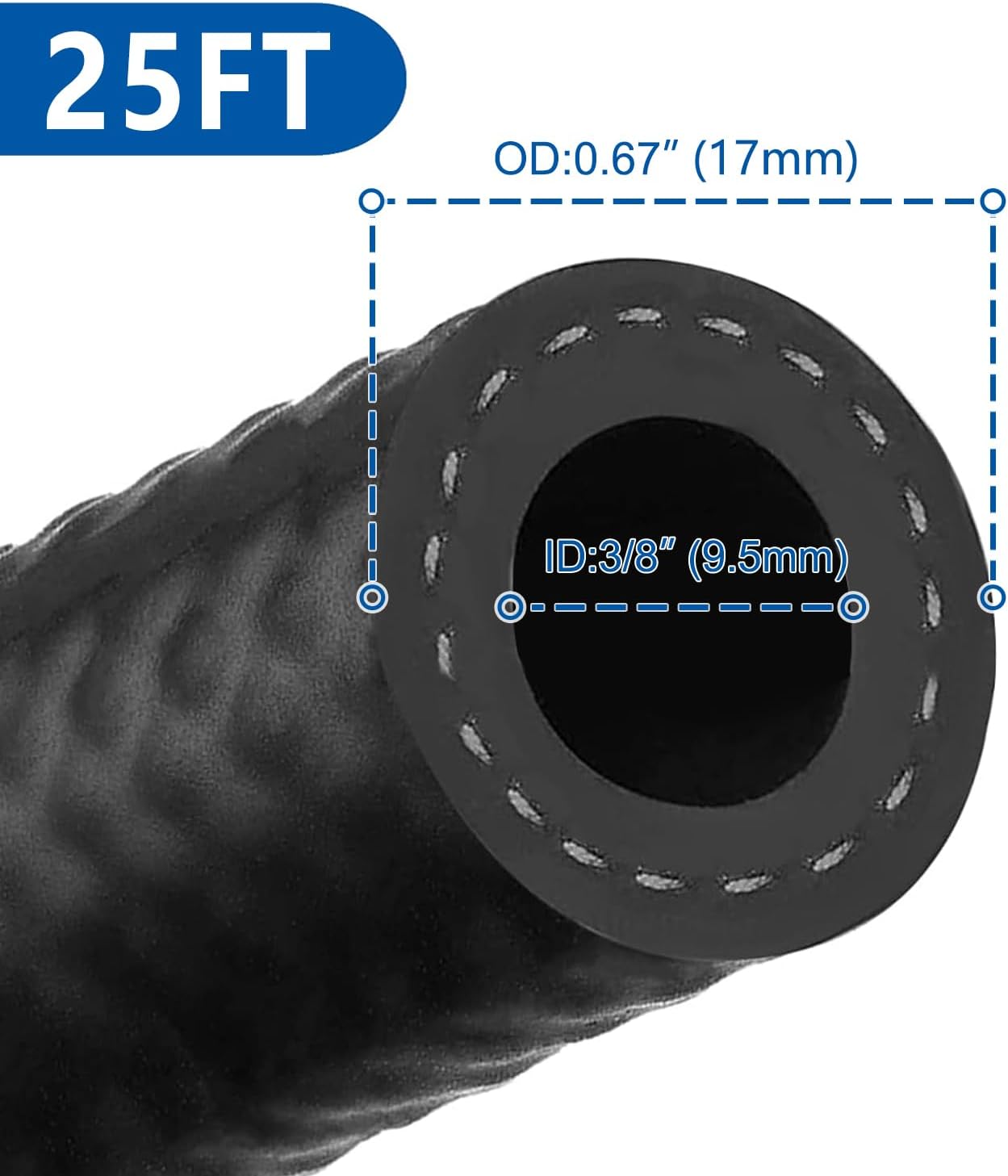 LokoCar Rubber Fuel Hose Line Push Lock 3/8" ID SAE 30R7 NBR 25ft 300PSI Black