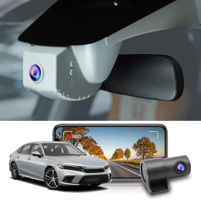 Fitcamx Front 2K+Rear 1080P Dash Cam Adapts for Honda Civic 2022-2026 (Black Cover) & Type R Si, OEM Factory Look, Dual HD Video, Loop Recording, WiFi & APP, G-Sensor, Easy to Set, 64GB Card