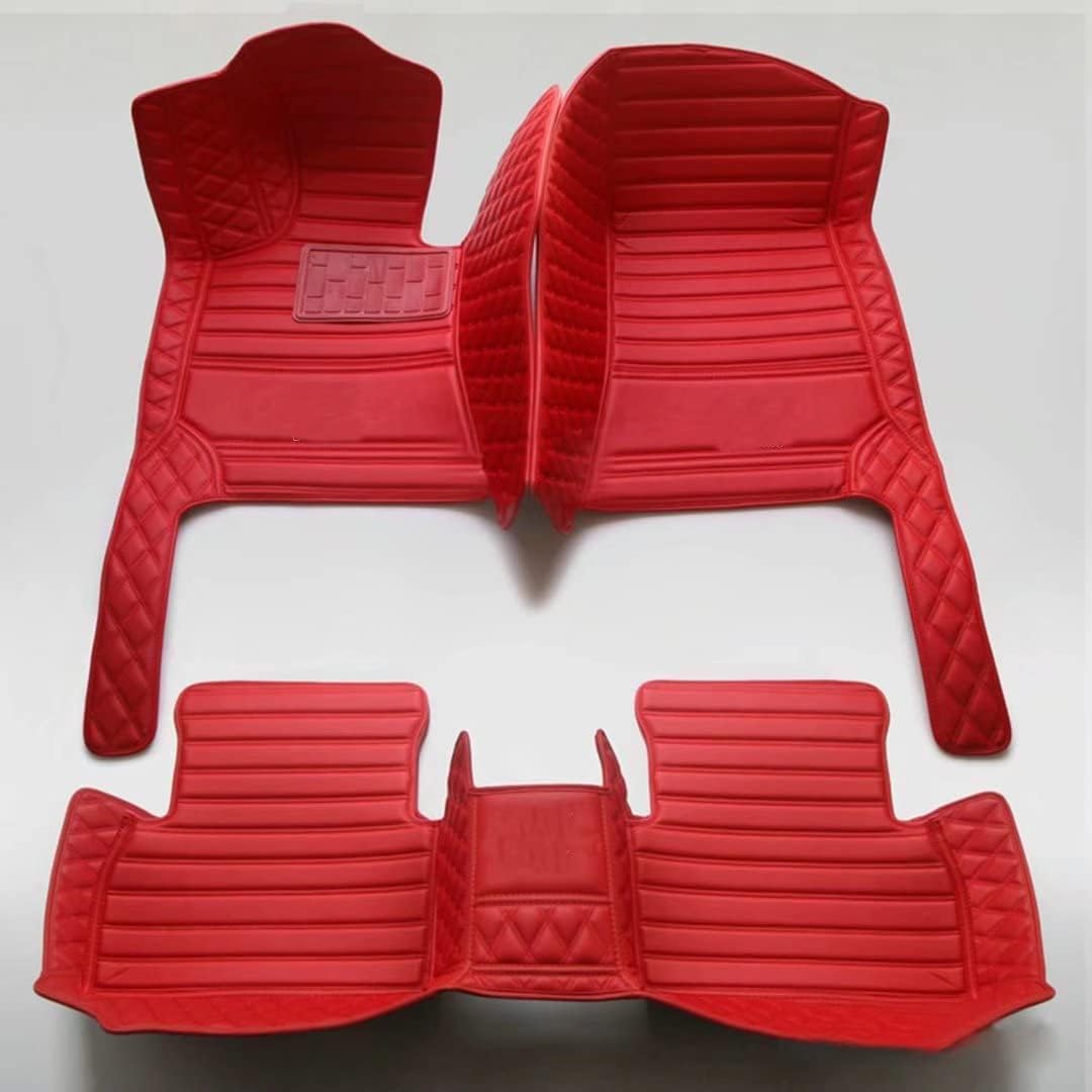 Custom All-Weather Protection Luxury Leather Floor Mats for Cars SUVs Trucks According Anti-Slip Leather Floor mats ﻿ (37, Red and Striped Red)