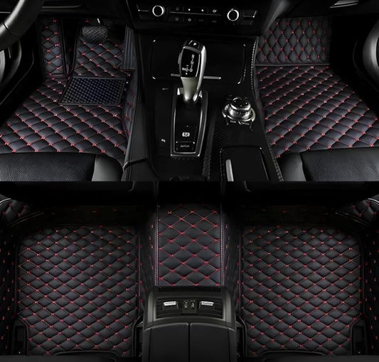 Customize Car Floor Mats for 99% Sedan SUV Sports Car All Weather Leather Full Coverage Waterproof Non-Slip Vehicle Lining Pads (Black Red)