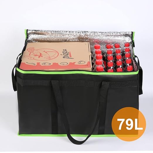 Bodaon 2-Pack Insulated Food Delivery Bag, XXX-Large Meal Grocery Tote Insulation Bag for Hot/Cold Food, Commercial Cooler/Thermal Bags, Large Capacity Reusable Warming Bag, Black with Green Edge