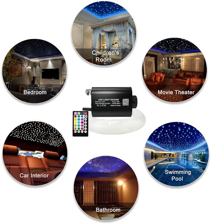AMKI 16W Fiber Optic Lights,Starlight Headliner Light Kit APP/Remote Control Sound Activated Mode for Car&Home Decoration,Optical Fiber Cable Strands 0.75mm/0.03in 6.5ft/2m 300pcs
