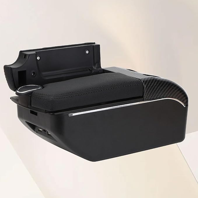 AULPHIKE Compatible with Ford Fiesta Armrest 3 MK7 2009-2017 Car Center Console Organizer Armrests Double Door Storage with USB Ports（Black Style）
