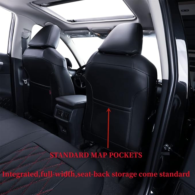 coverdream Rav4 Waterproof Leather Seat Covers Custom Fit for 2019-2024 2025 Toyota Rav4 Hybrid (Not for XSE/SE/Plug-in Hybrid),Full Coverage,Airbag Compatible,Car Seat Protector(Full Set,Red/Black)