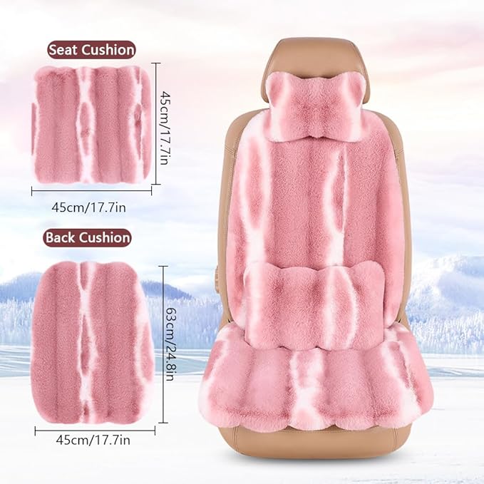 Luxury Plush Car Seat Cushion Set Car Headrest & Lumbar Support & Seat Cushion & Back Support Pillow Fluffy Fuzzy Car Seat Covers Non-Slip Cushion for Universal Accessories Automobiles (8, Grey)