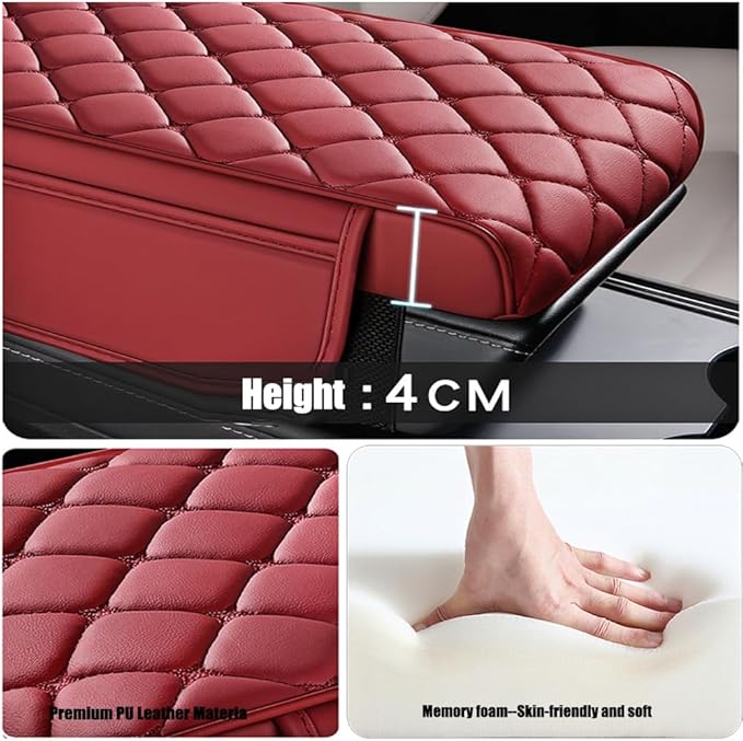 Universal Memory Cotton Car Armrest Box Pad, 2026 New Leather Car Armrest Box Pad with 2 Storage Bags, Auto Armrest Seat Box Cover, Center Console Cover Cushion for SUV, Car, Truck (Beige)