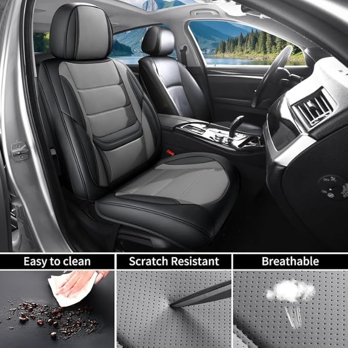 Car Seat Covers Full Set fit for Chevrolet/Chevy HHR 2006-2011 , Premium Faux Leather Waterproof Car Seat Protectors with Lumbar Support, Breathable Anti-Slip Auto Seat Covers(Black&Gray,Full set)