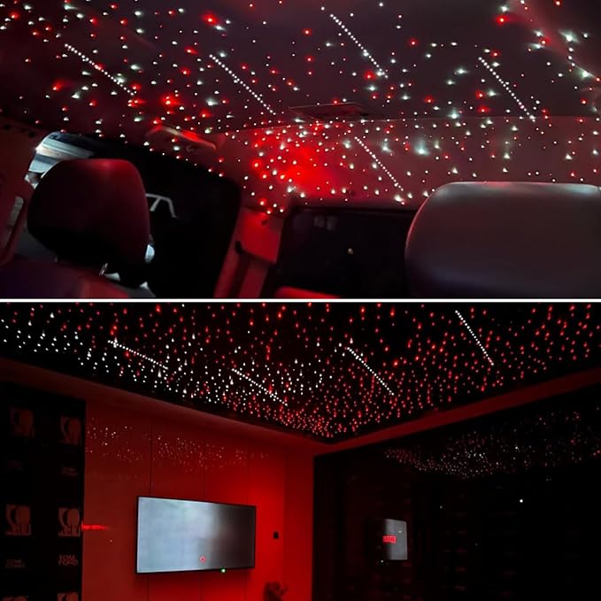 AKEPO 18W Meteor Twinkle 2-in-1 APP Fiber Optic Lights, RGBW Dual Color Twinkle 750pcs of 9.8ft/3m Mixed Size Fiber Strands+240pcs Fiber Shooting Star Ceiling Light Kit for Starlight Headliner/Home