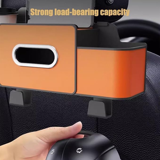 Car Multifunctional Seat Back Waterproof Storage Bag, Multifunctional & Waterproof Car Back Seat Organizer with 2 Cup Holders&Hooks, Hanging Storage Box for Most Cars (black)
