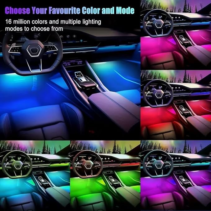 Car LED Lights, 72 LED Smart Car Interior Lights RGB with App Remote Control,Multicolor Footwell Under Dash Inside Light Kits Music Sync Mode, for Vehicle Internal, SUV, Trucks, 12V