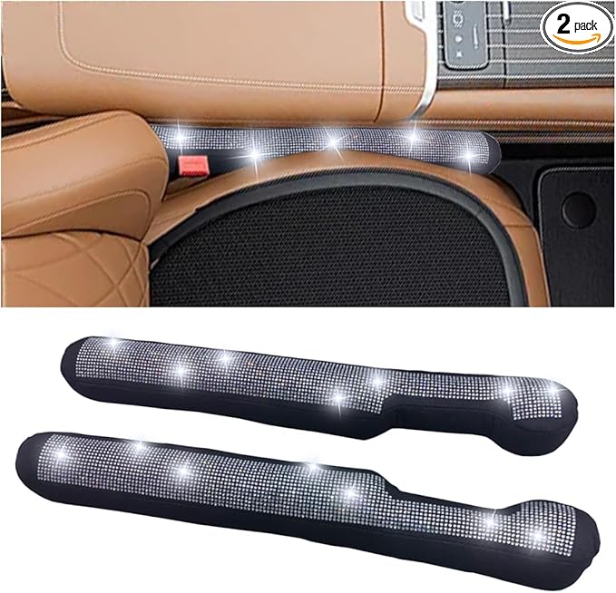 LAINLOY 2PCS Car Seat Gap Filler, Handmade Crystal Diamond Rhinestone Seat Gap Blocker to Fill The Gaps Between Seat and Console Blocker, Bling Car Accessories for Car SUV Truck (White)