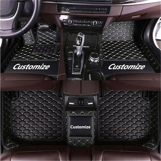 Custom Car Mats All Weather Fit Automotive Floor Mats PU Leather Protector Mat for Most Sedan, SUV, Truck Floor Mats (Black Beige)