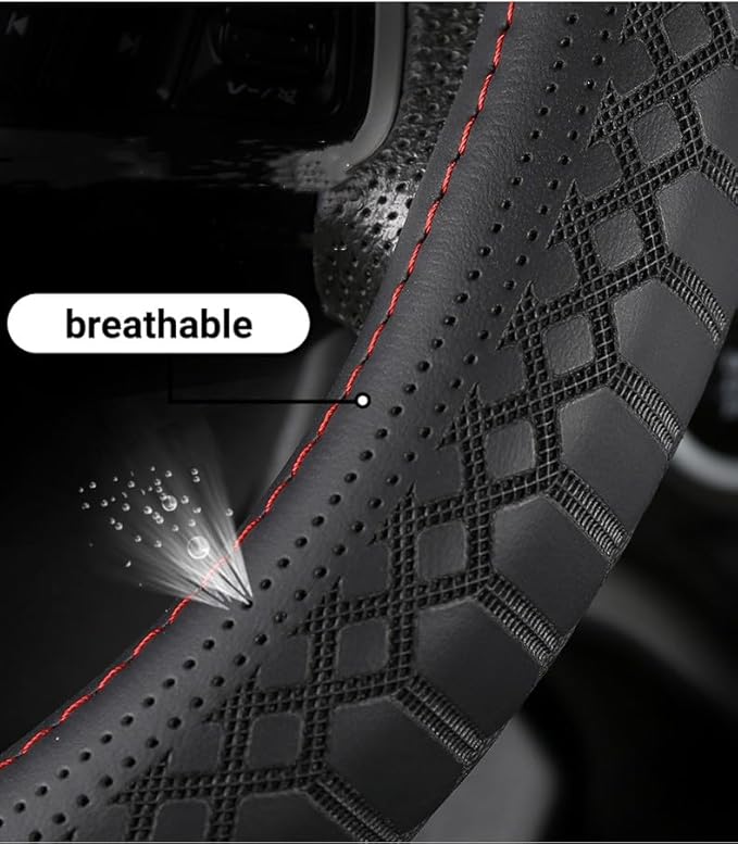 Wood Car Steering Wheel Cover Rubber Inner Ring All Car Universal Four Seasons Universal Thin Fiber Leather Anti-Slip 16 17 18 19inch for Truck (17inch, red)