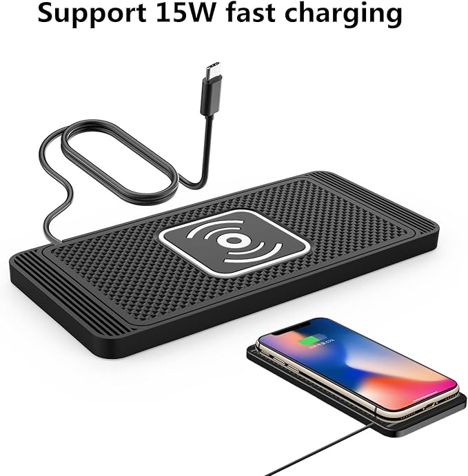 Wireless Charging Pad for Car for Genesis G70 G80 GV60 GV80 G90 EQ900 G90L EQ900L, 15W Fast Wireless Charger Mat Non-Slip Silicone Car Center Console Phone Charging Pad,B/15W-USB