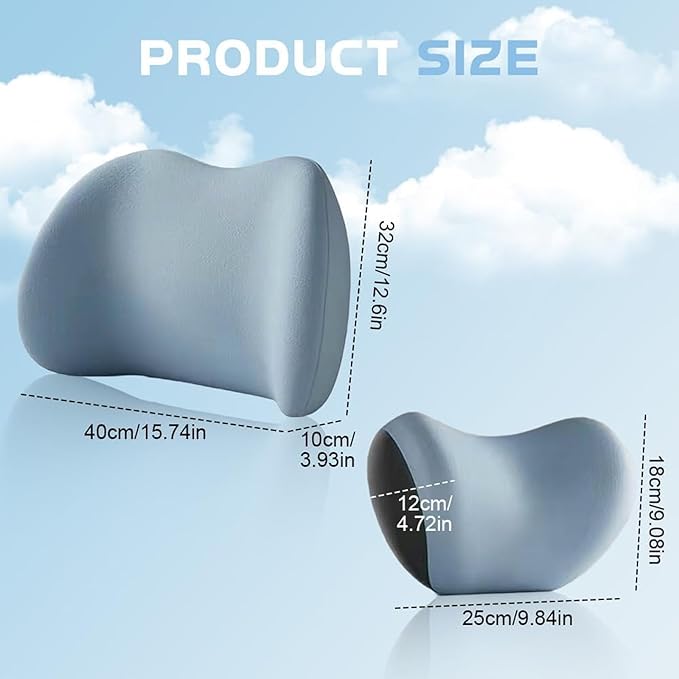Headrest Lumbar Pillows Car Seat for Ford F150 2011-2025, Ergonomic Neck Back Support Cushion, Comfortable Breathable Washable Cover, Memory Foam, Brown