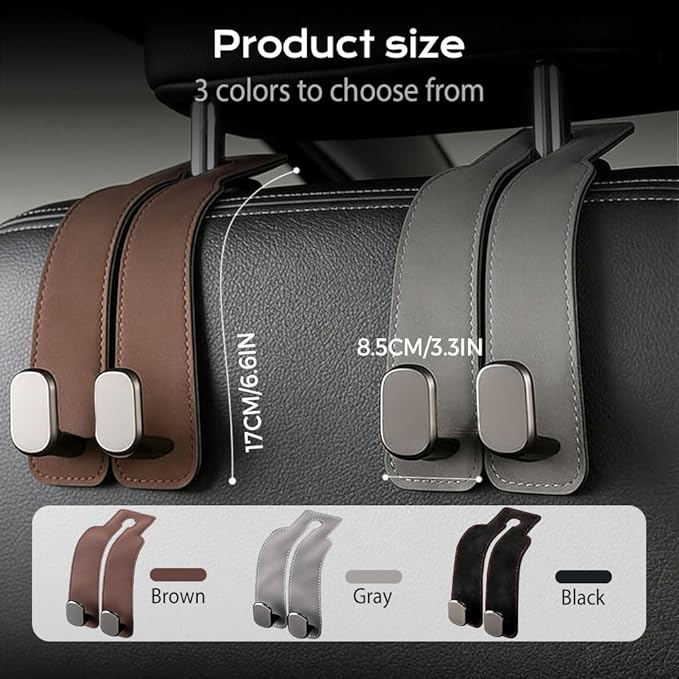 2026 Car Headrest Storage Hooks - Universal Backseat Hanger Organizer for Handbags & Grocery Bags (4, Grey)