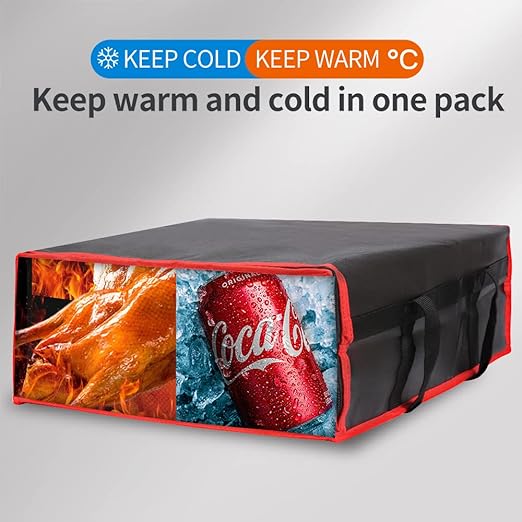 Bodaon Insulated Pizza Delivery Bag, 20" x 20" x 8" Pizza Warmer Bags for Carry Hot, Insulated Food Delivery Bag, Insulated Grocery Bags, Black with Red Edge, 1-Pack