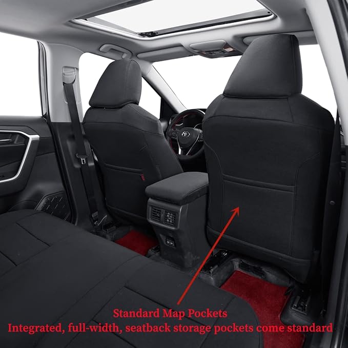 coverdream Cloth Seat Covers Custom Fit for Toyota RAV4 2019-2024 2025 LE,XLE,XLE Premium,Limited,Fully Covered,Airbag Compatible,Breathable Fabric Car Seat Protector(Full Set,Black)