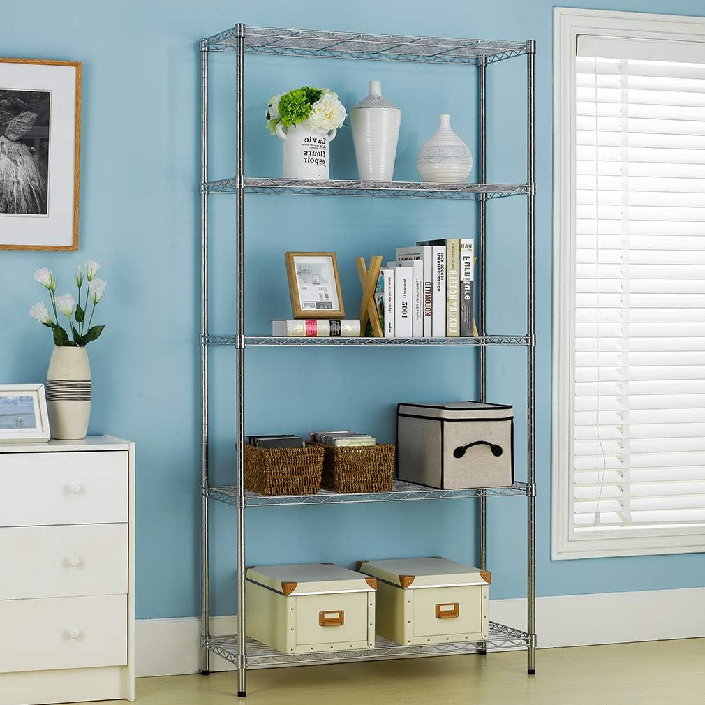BestOffice 14''Wx36''Dx72''H NSF Wire Shelf Metal 5 Shelf Wire Shelving Unit Storage Shelves Heavy Duty Height Adjustable Utility Commercial Grade Steel Layer Shelf Rack Organizer,Chrome
