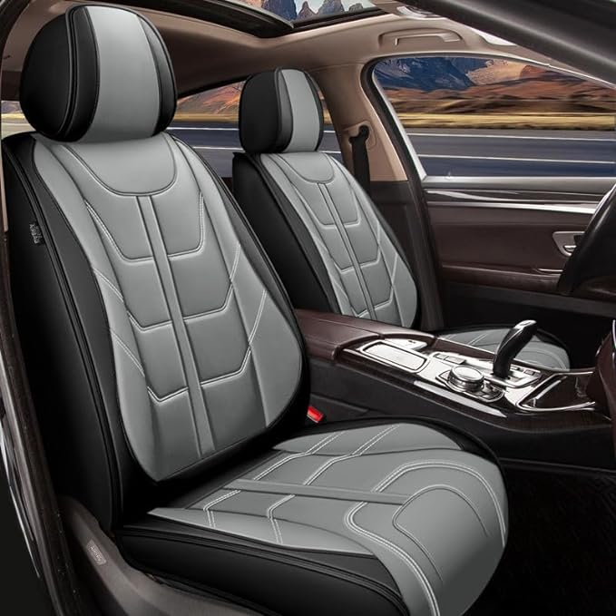 TTX LIGHTING Car Seat Covers fit for Chevrolet Equinox 2007-2026 Front Seat: Premium Leather Automotive Seat Cover with Airbag Compatible Waterproof (2 Seats, Black & Gray)