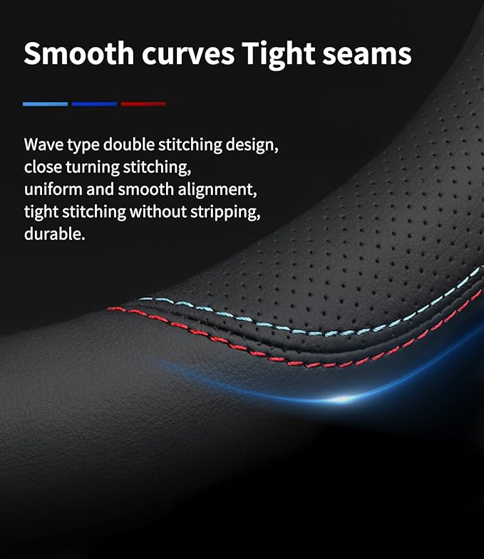 Custom-Fit for Volvo Steering Wheel Cover, Premium Leather Car Steering Wheel Cover with Logo, Non-Slip, Breathable (B-Style,for Volvo)