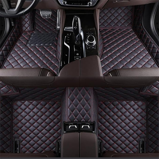 Custom Car Mats All Weather Fit Automotive Floor Mats PU Leather Protector Mat for Most Sedan, SUV, Truck Floor Mats (Black Red)