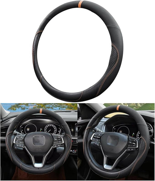 Mandark Car Steering Wheel Cover, 15 Inchs Microfiber Leather Non-Slip Vehicle Steering Wheel Protector, Breathable Auto Interior Protection Accessories, Universal for SUV Sedan Truck (Black/Orange)