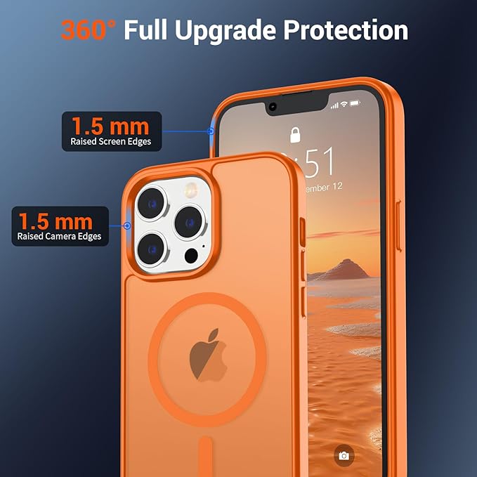 SUPFINE Magnetic for iPhone 12 Pro Max Case with Screen Protector (Compatible with MagSafe) (Military Grade Drop Protection) Translucent Matte Shockproof Phone Cover,Starry Orange