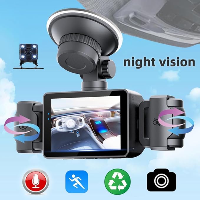 Dash Cam 4 Channel HD Front and Rear Inside Left Right Car Camera Dashcam Voice Control Wide Angle Night Vision, 24H Parking Mode (with 64G)
