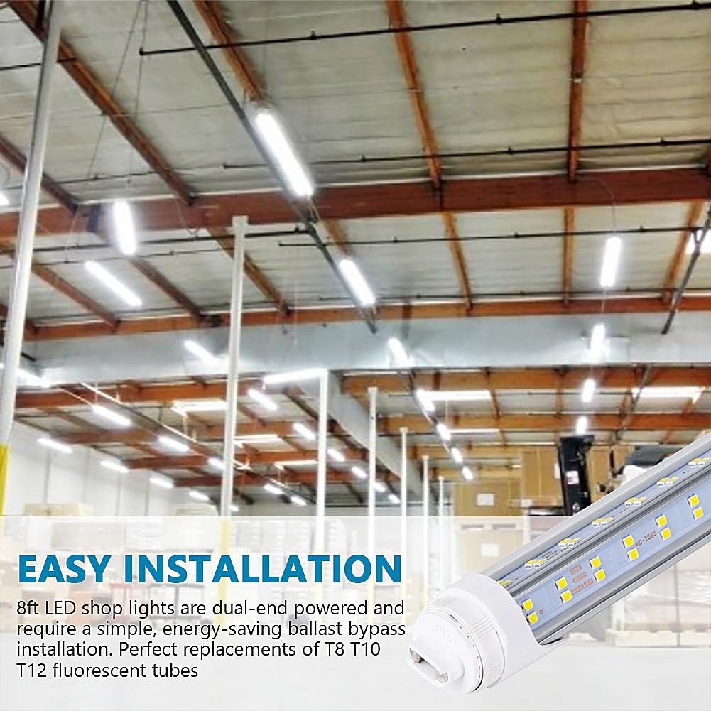 20-Pack 8FT R17D LED Light Bulbs - 144W 18800LM, 6000K Cool White Clear,96" HO T8 T10 T12 LED Tube Light Replacement for Fluorescent, Double Sided Four Row 768pcs V Shape, Ballast Bypas