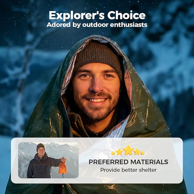 2026 New Blanket, Emergency Sleeping Bag for Survival, Blanket with Emergency Whistle Waterproof, Compact Lightweight, Emergency Mat for Survival Kit Car Camping Gear Hiking Go (Green*3)