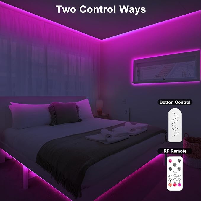 Tatazone 32.8ft Pink COB Led Strip Lights with RF Remote, Dimmable Bright Adhesive Indoor Led COB Light Strip for Cabinet, Painting, Room, Bed
