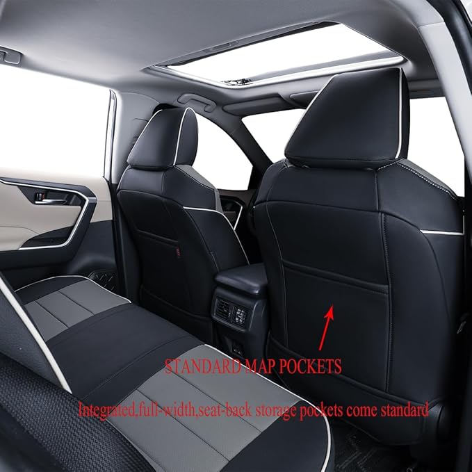EKR Rav4 Seat Covers Custom Fit for Toyota Rav4 2021-2024 Prime SE,XSE & 2019-2025 Hybrid/PHEV SE,XSE, Leather Car Seat Cover Full Set for SUV,Faux Leather(Black/Gray)