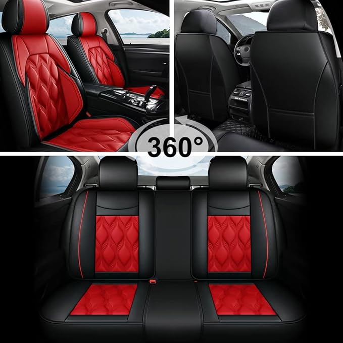 AOMSAZTO Car Seat Covers,Full Set 5 Seats Custom Fit for Nissan Murano 2011-2025 2026,Leather Car Seat Cover Seat Cushion Protector,Airbag Compatible Waterproof Black&Red