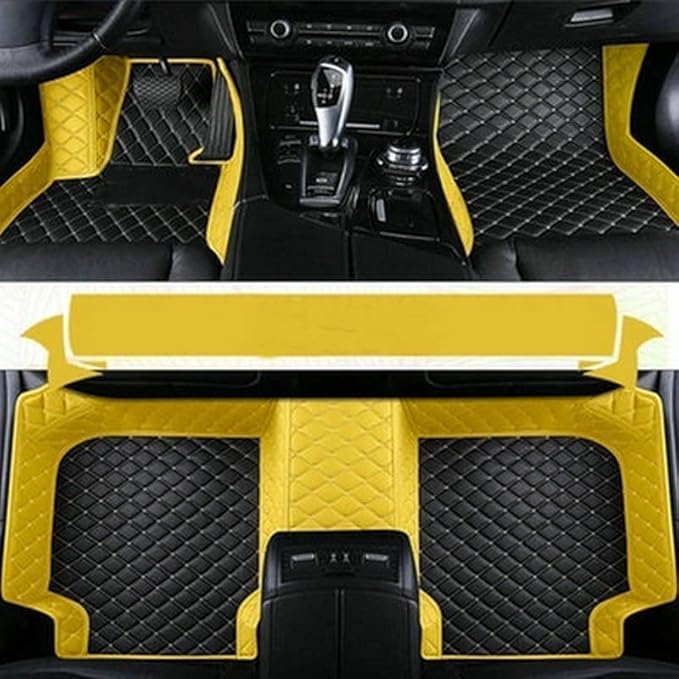 Custom Making Car Floor Mats for 90% Car Model Luxury Leather All Weather Waterproof Anti-Skid Full Coverage Liners (Black and Yellow)