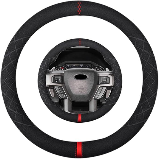 Suede Steering Wheel Cover,Compatible with Ford Expedition F-150 F-250 F-350 Suede Leather Sport Non-Slip Wheel Cover Car Interior Accessories 15.5 16 inch for Man and Women