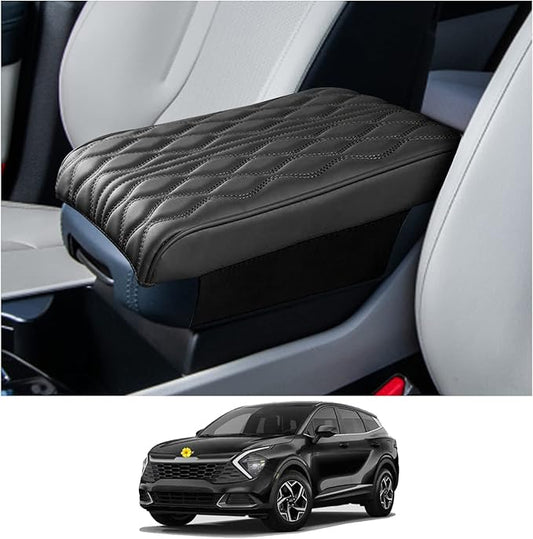 CDEFG Center Console Cover for 2023 Kia Sportage NQ5 Armrest Cover Console Lid Pad Arm Rest Elbow Cushion Seat Box Cover Protector Leather 5th Generation Sportage NQ5 Accessories (Black)