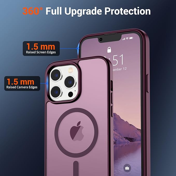 SUPFINE Magnetic for iPhone 13 Pro Case (Compatible with MagSafe) (Military Grade Drop Protection) Slim Translucent Matte Shockproof with Anti-Fingerprint Phone Case,Wine Red