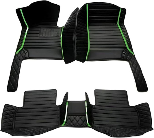 Customize Car Floor Mats for 99% Sedan SUV Sports Car All Weather Leather Full Coverage Waterproof Non-Slip Vehicle Lining Pads (Black Green Splicing)