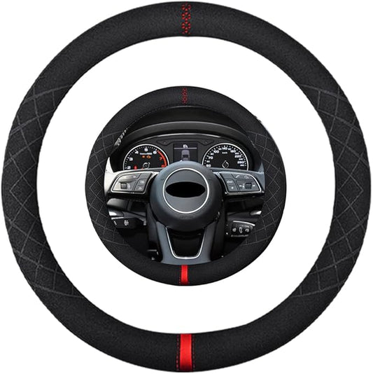 Suede Steering Wheel Cover,Compatible with Audi A3 A4 A5 A6 A8 R8 RS7 S3 S5 S6 S8 SQ5 TT Q7 Suede Leather Sport Non-Slip Wheel Cover Car Interior Accessories 15 inch for Man and Women