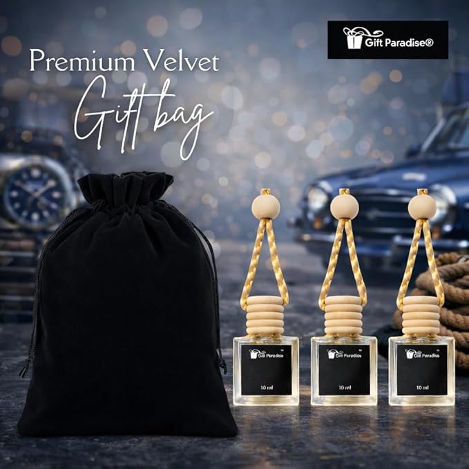 Gift Paradise® Pineapple Sage Hanging Car Air Freshener Set of 3 (10 ml Each) – Long-Lasting Tropical & Herbal Fragrance Diffuser for Car, Home & Office | Velvet Gift Bag Included | Holiday Gifting